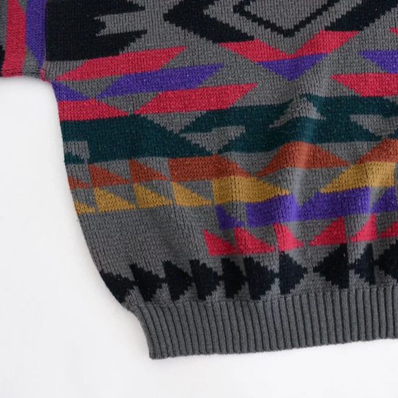 Vintage 90S White Oak Gray And Red Aztec Knit Crew Neck Sweater  XL - Picture 6 of 8